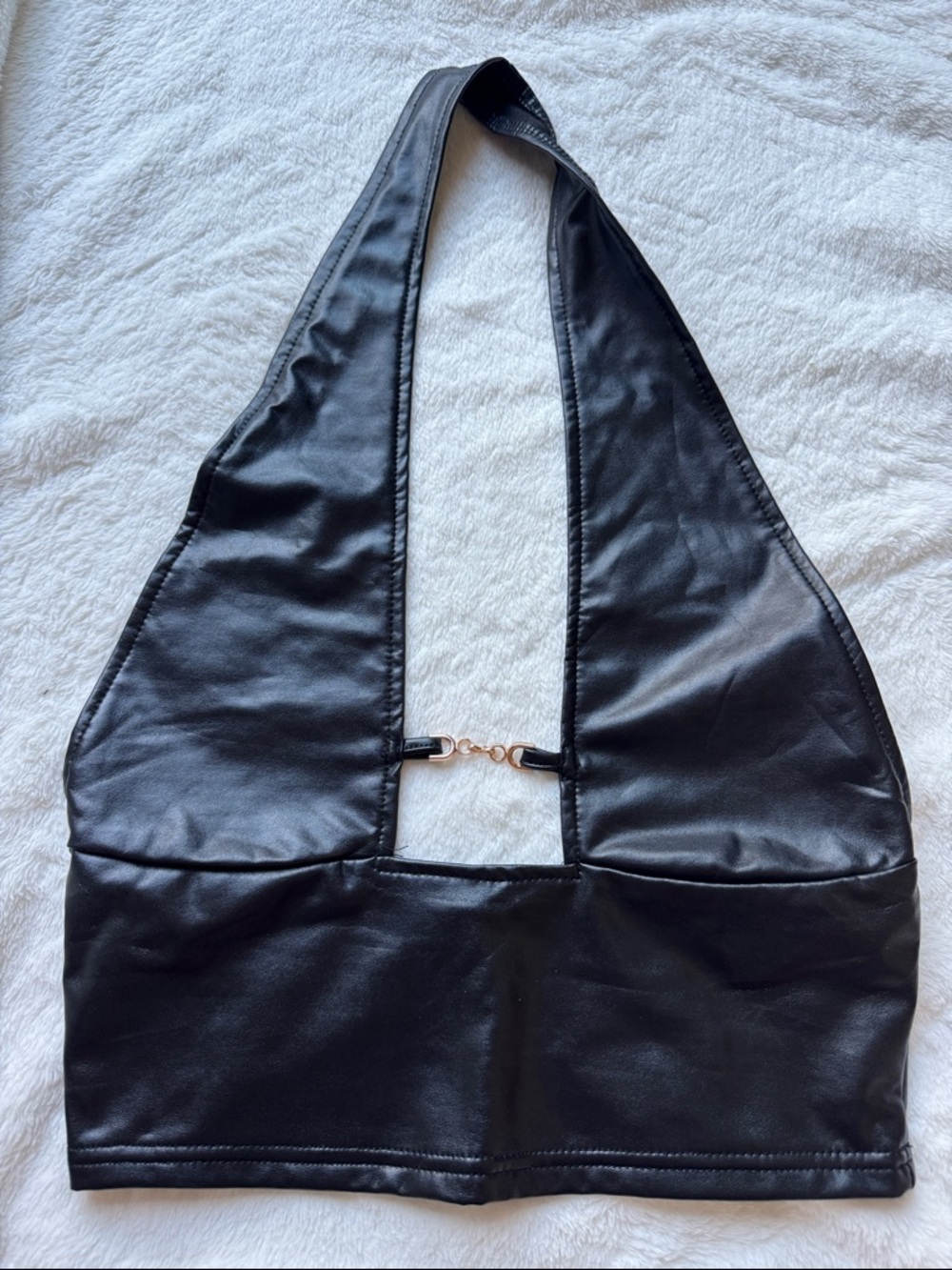 Black Faux Leather Halter Top